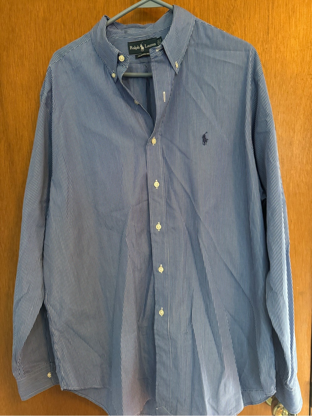 Polo Ralph Blue Cotton Striped Stretch Poplin Button-Down Shirt - Size Large - Picture 10 of 11